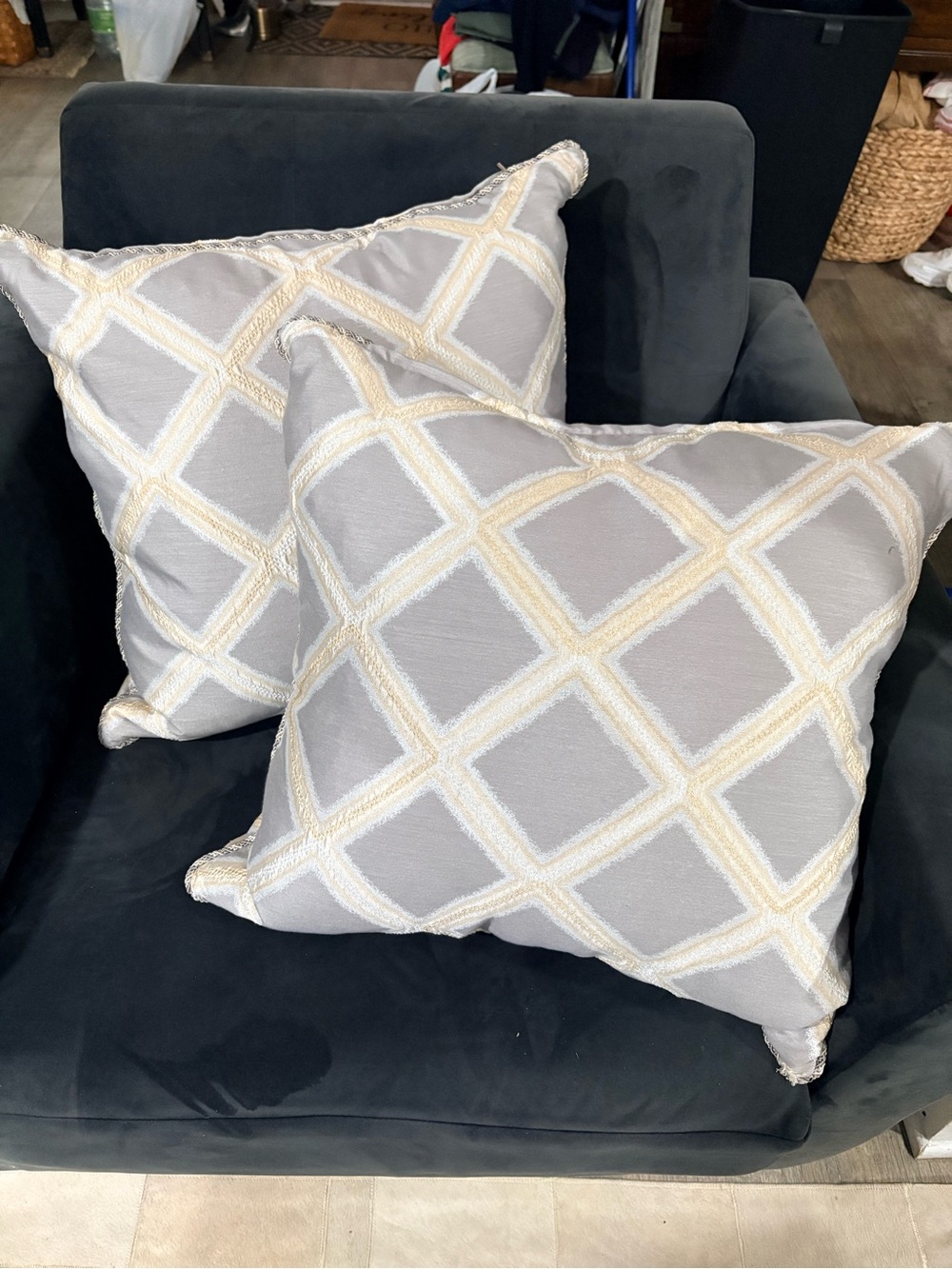 DV Kap HEKLA PILLOW - PATINA  Gray and Cream Lattice Throw Pillow - Set of 2